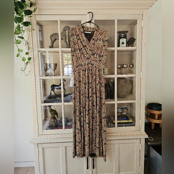 Peruvian Connection Pima Cotton Faux Wrap High Slit Vintage Floral Maxi - Picture 1 of 7